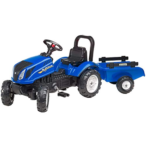 Falk - Tractor con Pedales New Holland con Remolque – A Partir de 2 años – Fabricado en Francia – Tapa Abierta – Volante direccional con bocina – 3080AB Falk - Tractor con Pedales New Holland con Remolque – A Partir de 2 años – Fabricado en Francia – Tapa Abierta – Volante direccional con bocina – 3080AB