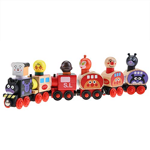 Fdit Mini tren magnético de madera, juego de dibujos animados divertido vehículo bloques juguete educativo para niños regalo