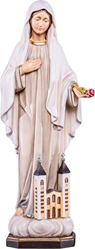 Ferrari & Arrighetti Imagen de la Virgen de Medjugorje en Talla de Madera Pintada a Mano - Mide 10 cm - Demetz Deur