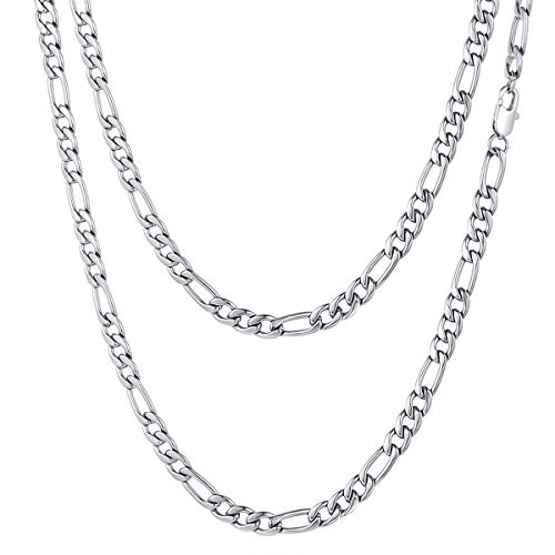 FOCALOOK Collar Hombre Cadena Figaro 5mm Collar básica de Acero Inoxidable 71cm Plateado Opcional Regalo para Mujer y Hombre con Caja FOCALOOK Collar Hombre Cadena Figaro 5mm Collar básica de Acero Inoxidable 71cm Plateado Opcional Regalo para Mujer y Hombre con Caja
