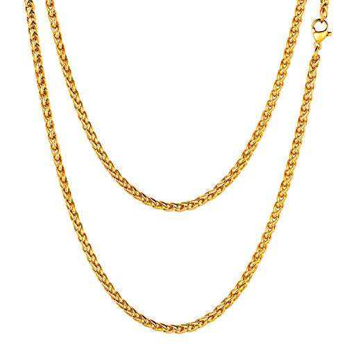 FOCALOOK Collar Hombre Cadena Trigo Serpiente 3mm Collar básica de Acero Inoxidable 61cm Chapado en Oro 18k Opcional Regalo para Mujer y Hombre con Caja FOCALOOK Collar Hombre Cadena Trigo Serpiente 3mm Collar básica de Acero Inoxidable 61cm Chapado en Oro 18k Opcional Regalo para Mujer y Hombre con Caja