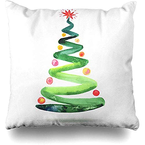 Fodere per cuscini Fodere per cuscini Stagione Verde Vintage Albero di Natale Acquerello Saluto Pittura Vacanze Inverno Festeggia 45X45Cm (18X18In)