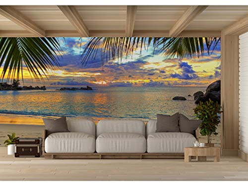Fotomural Vinilo para Pared Atardecer Playa Tropical | Fotomural para Paredes | Mural | Vinilo Decorativo | Varias Medidas 350 x 250 cm | Decoración comedores, Salones, Habitaciones.