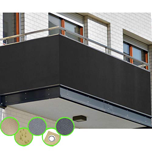 freigarten.de Protección visual PB2 PES para balcón, 90 x 300 cm, color antracita, con ojales y cordón, en varios tamaños y colores (90 x 300 cm (alto x ancho), antracita)