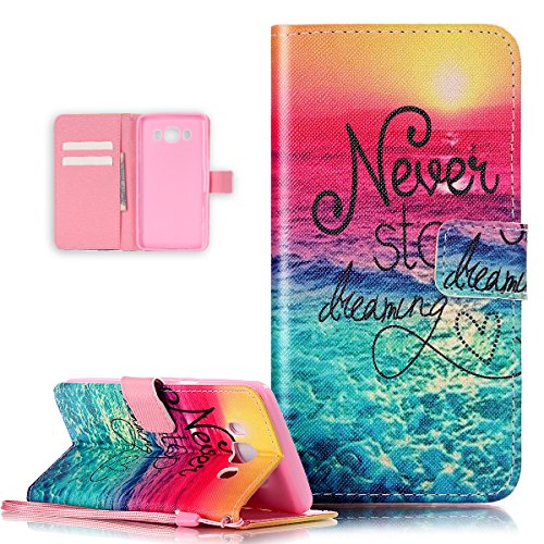 Funda para Galaxy J5 2016, Galaxy J5 2016, diseño de arte pintado de ikasus, funda de piel sintética con tapa y función atril para Galaxy J5 (2016), nunca dejar de soñar