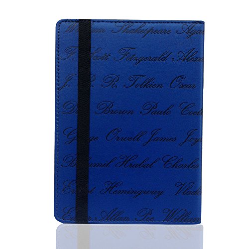 Funda universal de 6 pulgadas, estilo libro de Ereader en relieve, nombre de autor para Kobo pocketbook Sony Kindle de 6 pulgadas, color azul