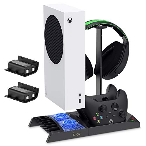 FYOUNG Soporte de carga vertical para Xbox Series S con ventilador de refrigeración, base de carga para Xbox Series S con 2 baterías recargables 1400 y soporte para auriculares para juegos FYOUNG Soporte de carga vertical para Xbox Series S con ventilador de refrigeración, base de carga para Xbox Series S con 2 baterías recargables 1400 y soporte para auriculares para juegos