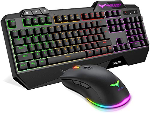 Gaming Keyboard {IT Layout}, HAVIT Rainbow LED Backlit Wired Keyboard and Mouse Combo Set, Black