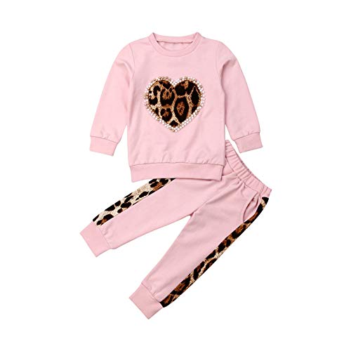 Geagodelia Conjunto de ropa para bebé recién nacido, con sudadera y pantalón, con estampado de leopardo, 2 unidades Rosa. 3-4 Años
