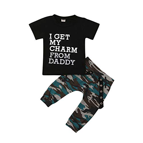 Geagodelia - Conjunto de ropa para recién nacido (2 unidades, camiseta de manga larga con letra estampada y pantalón) Negro 3-4 años
