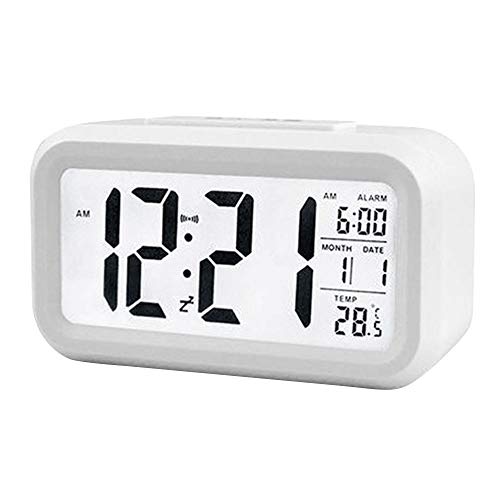 Gecheer Reloj despertador digital inteligente con botón de repetición de fecha y temperatura en la parte superior Reloj de escritorio rectangular con pilas y luz nocturna para dormitorio, niños, niñas