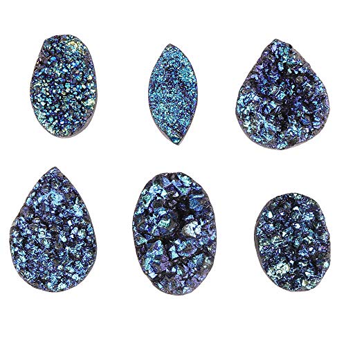 GEMHUB Druzy Stone Color Azul 120 quilates Lote de 6 piezas de piedras preciosas sueltas para hacer joyas ASP-040