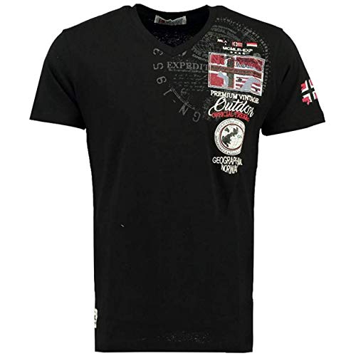 Geographical Norway JOLYMPIA - Camiseta Algodón para Hombre - Camiseta Modelo Hombre con Logo - Shirt Regular Manga Corta - Camisetas Cuello Clasica Casual - Regalo Original para Hombre (Negro L)