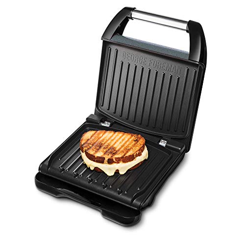 George Foreman 25041-56 - Barbacoa de contacto Family Steel, para panini y sándwiches, 28 x 17 gran superficie de parrilla para hasta 5 porciones, acero inoxidable/gris