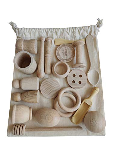 Gerileo Cesto de los Tesoros Montessori - Juego Heurístico - Juego de Accesorios pequeños de Cocina con Bolsa de Tela (Bolsa Blanca + 20 Piezas) Gerileo Cesto de los Tesoros Montessori - Juego Heurístico - Juego de Accesorios pequeños de Cocina con Bolsa de Tela (Bolsa Blanca + 20 Piezas)