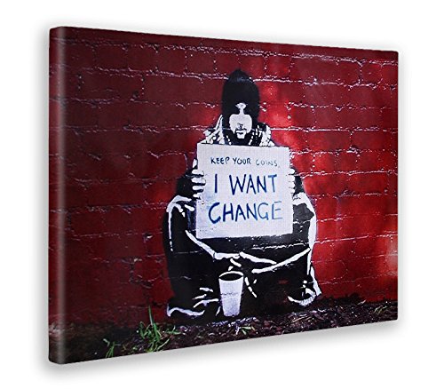 GIALLO BUS - Cuadro - Prensa sobre Tela Canvas - Banksy - I Want Change - 80 x 140 CM