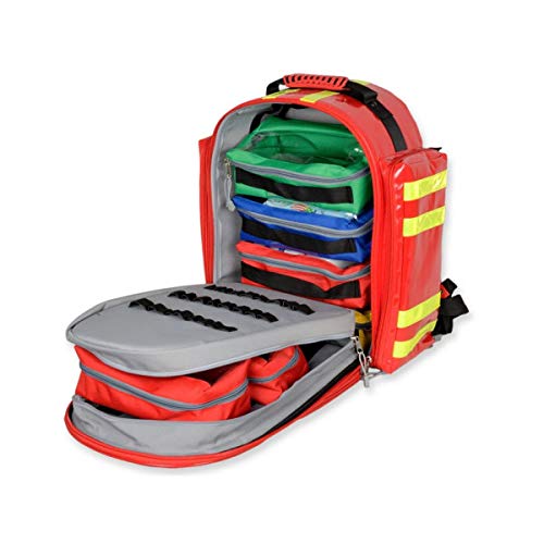 GIMA ref 27172 Mochila"Logic 2" para emergencias sanitarias, poliéster recubierto de PVC, 40 x 25 x h 47 cm, roja, maleta de primeros auxilios, transportable, con compartimientos internos y externos