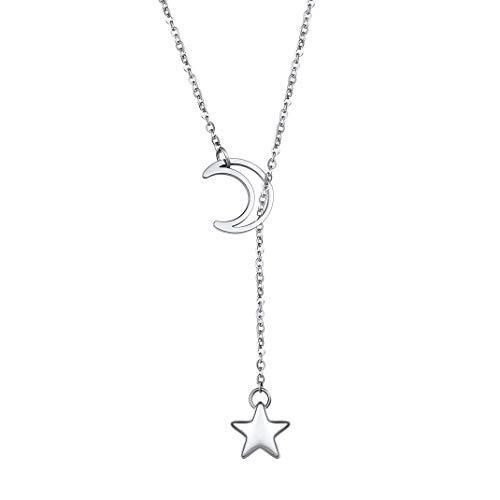 GoldChic Y-Necklace with Star Moon pendents for Girls Women, Collar en Forma Y con Colgantes Luna y Estrella, Servicio Personalizable, Gratis Caja de Regalo