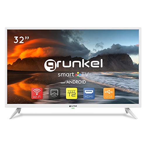 Grunkel - LED-3220BLANCOSMT - Televisor LED Smart TV, Wi-Fi, Panel HD Readyy TDT Alta Definición. Modo Hotel y Auto-apagado - 32 Pulgadas - Blanco