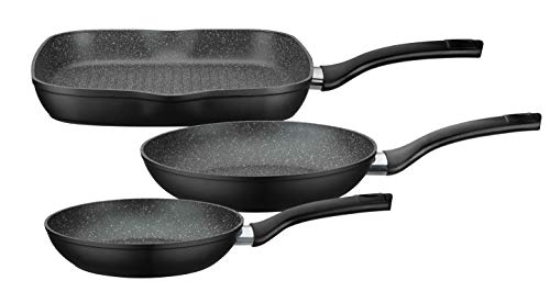 GSW Gourmet Granit - Juego de sartenes (3 piezas), Aluminio, plástico, Negro GSW Gourmet Granit - Juego de sartenes (3 piezas), Aluminio, plástico, Negro