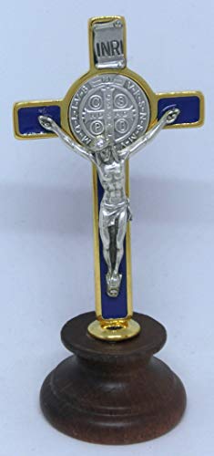 GTBITALY 10.006.21 Cruz de San Benito esmalte azul dorado dorado esmaltado a mano sobre base de madera