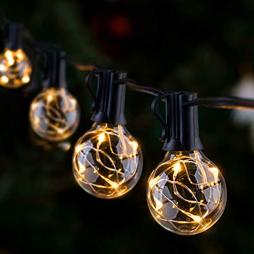 Guirnalda Luces Exterior e Interior GlobaLink, G40 LED Cadena de Luces 11,7m 30+3 Bombillas IP65 Impermeable 0.1W Energía Ahorrada Decoración para Fiesta Navidad Boda en Jardín Patio-Blanco Cálido