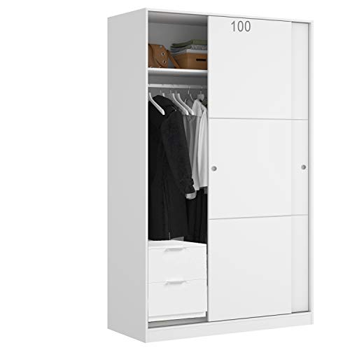 HABITMOBEL Armario Infantil 100 con CAJONERA Blanco Brillo, Puertas correderas con guías y Tiradores metálicos. HABITMOBEL Armario Infantil 100 con CAJONERA Blanco Brillo, Puertas correderas con guías y Tiradores metálicos.