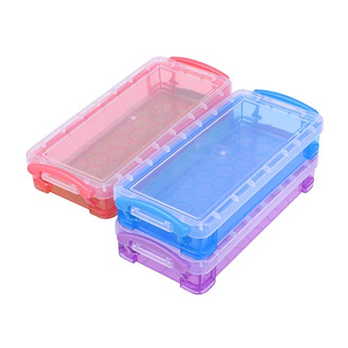 HEALLILY - Estuche de plástico para material escolar, estuche de lápices multiusos, bolígrafo transparente, caja de transporte para material escolar para oficina, 3 unidades (color aleatorio)