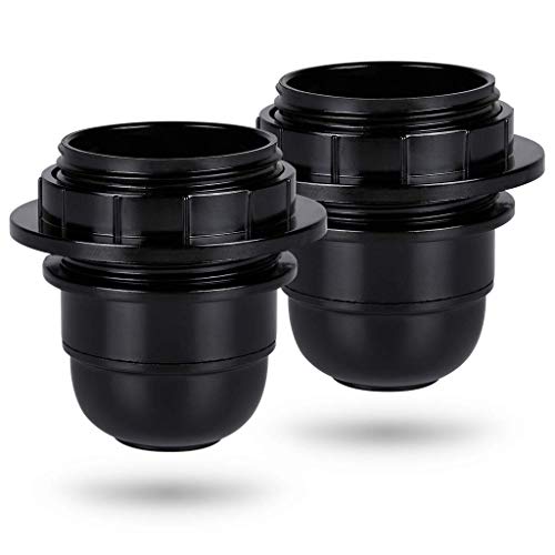 Heitech - Portalámparas E27 negro, 2 unidades, con anillo de plástico, casquillo con rosca exterior, para lámpara colgante