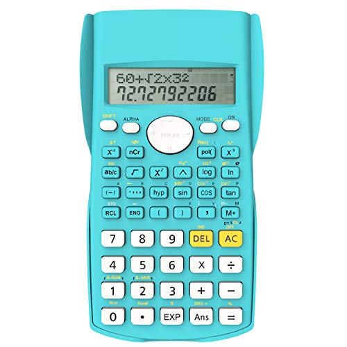 Helect Calculadora Científica de Ingeniería de 2 Líneas, Adecuada Compatible Escuelas y Negocios, Azul