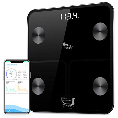 Himaly Báscula Grasa Corporal, Báscula Baño Digital Bluetooth Inteligente, Báscula Analógica Monitores de composición corporal Para Móviles Andriod y iOS (Negro)