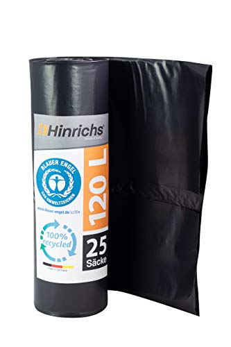 Hinrichs Bolsas de basura 120 l - gran resistencia al desgarro - rollo de 25 - Tipo 100 extra - Sacos de basura XXL bolsas de basura - 70 µ - 700 x 1.100 mm - LDPE - negro