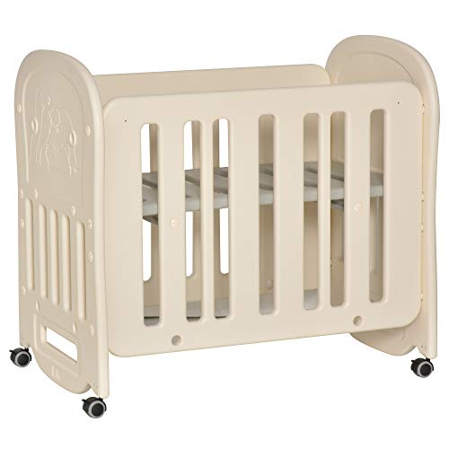 HOMCOM Cuna de Bebé 0-3 Años Cuna Balancín Ajustable en 2 Alturas hasta 25 kg Convertible en Mecedora con 4 Ruedas y Frenos 107x70x100 cm Beige