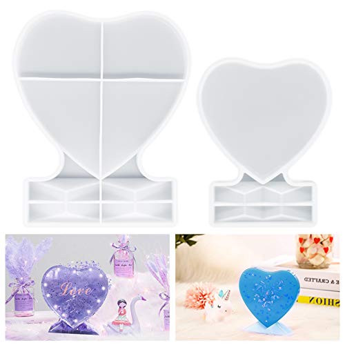 HONEYWHALE Marco de fotos con formas de resina, 2 unidades, forma de corazón, de silicona, resina epoxi, para marcos de fotos personalizados, bodas, cumpleaños, decoración HONEYWHALE Marco de fotos con formas de resina, 2 unidades, forma de corazón, de silicona, resina epoxi, para marcos de fotos personalizados, bodas, cumpleaños, decoración