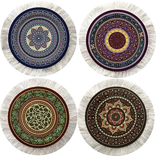 Inusitus Juego de 4 posavasos redondos con diseño de alfombras, posavasos de cristal, mesa y posavasos de bar, multicolor (set 1)