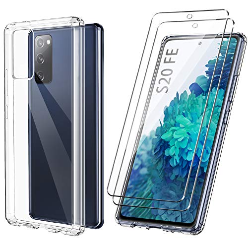 ivencase Funda Ultra híbrido Compatible con Samsung Galaxy S20 FE 4G/5G Carcasa Trasera Anti-amarilleo con 2 Piezas de Vidrio Templado -Transparente