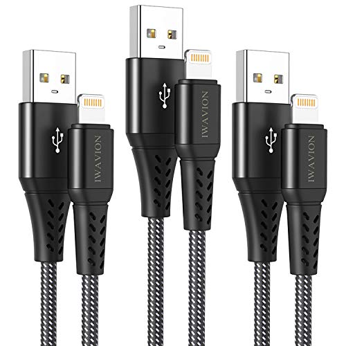 IWAVION Cable Lightning,3ft/1m 3pack Cable iPhone Cargador iPhone Carga Rápida Nylon Trenzado Cable Lightning Compatible con iPhone 11 XS MAX XR XS X 8 7 6 6S Plus SE 5S 5C 5, iPad Mini/Air, iPod