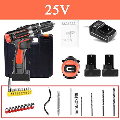 JCSW Taladro Atornillador, Kit Taladro Electrico/Destornillador Eléctrico con Cable USB, Batería de Litio y Cargador para el Montaje de Muebles y Encuadernación Mural. 12V, LKJ094JKL (Size : 25v)