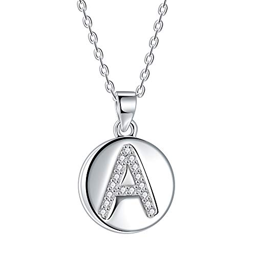 J.Endéar Letra Inicial A Collar Plata de Ley 925 Disco Zirconia Letra Colgante para Mujer Joyería Personalizada, Longitud de Cadena 40 + 5cm J.Endéar Letra Inicial A Collar Plata de Ley 925 Disco Zirconia Letra Colgante para Mujer Joyería Personalizada, Longitud de Cadena 40 + 5cm