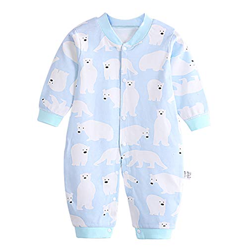 JinBei Pelele Bebé Niños Mameluco Algodon Pijama Sleepsuit Recien Nacido Mamelucos Manga Larga Mono Caricatura Trajes Pijamas, Lindo Estampado de Oso Polar 0-3 Meses