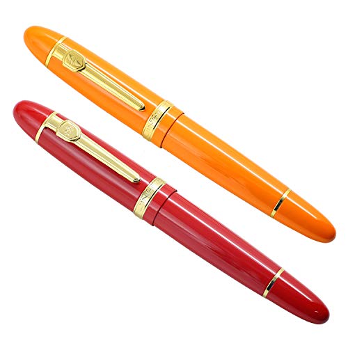 Jinhao 159 - Juego de 2 plumas estilográficas para escribir (punta mediana, de metal, para oficina, negocios, bolsa de regalo (2 colores-F)