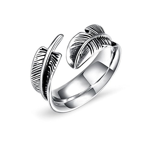 Joyas de anillo de acero de titanio para hombres, 3 tamaños Anillos de apertura de acero de titanio en forma de pluma, Joyas para hombres (8#)