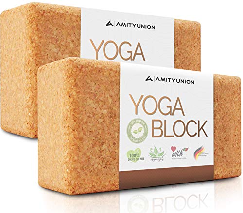Juego de 2 bloques de yoga de corcho 100% natural - Hatha Klotz también para principiantes Meditación y Pilates, accesorios de fitness ayudas para la regeneración, dos bloques pieza 75 m