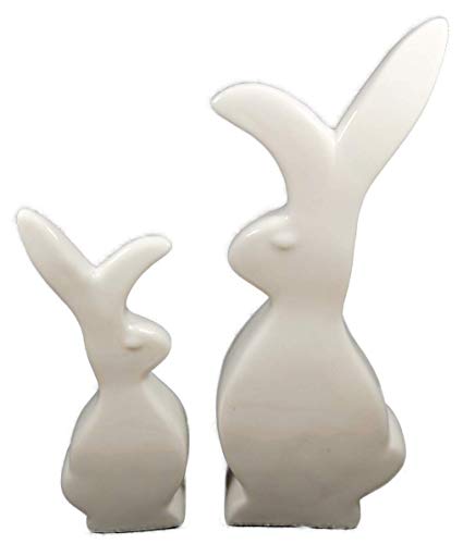 Juego de 2 figuras de conejos atrevidos de 14 y 19 cm, de porcelana, diseño moderno