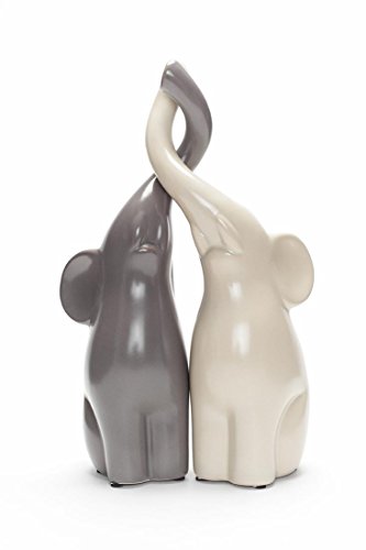 Juego de 2 figuras de elefantes, porcelana, 8 x 8 x 25,5 cm, color gris y beige