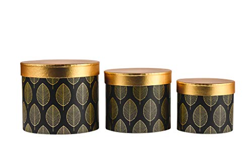 Juego de 3 cajas de flores con tapa, cajas decorativas en oro, negro o dorado blanco con hojas, plumas o escamas de pescado, elegantes cajas de almacenamiento y cajas de regalo (con hojas negras). Juego de 3 cajas de flores con tapa, cajas decorativas en oro, negro o dorado blanco con hojas, plumas o escamas de pescado, elegantes cajas de almacenamiento y cajas de regalo (con hojas negras).
