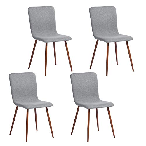 Juego de 4 sillas de Comedor de Estilo escandinavo con Revestimiento de Tela Gris, Patas de Metal imitación de Madera Juego de 4 sillas de Comedor de Estilo escandinavo con Revestimiento de Tela Gris, Patas de Metal imitación de Madera
