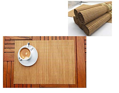 Juego de 6 manteles individuales de bambú Oriental, salvamanteles individuales (BEIGE OSCURO)