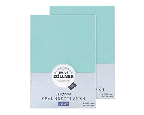 Julius Zöllner 8380347600 - Sábana Bajera Ajustable para Cuna (2 Unidades, 60 x 120 cm y 70 x 140 cm), Color Verde Julius Zöllner 8380347600 - Sábana Bajera Ajustable para Cuna (2 Unidades, 60 x 120 cm y 70 x 140 cm), Color Verde