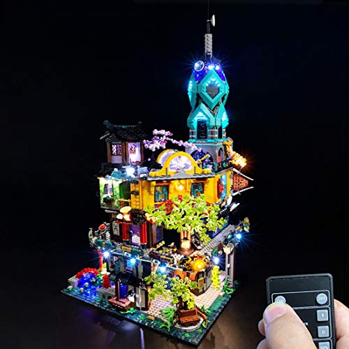 JXJ Luz De Decoración De Bloque De Construcción Creativa - Kit De Luces Led para Los Jardines De La Ciudad De Ninjago, Kit De Iluminación Compatible con Lego 71741 (Modelo No Incluido)